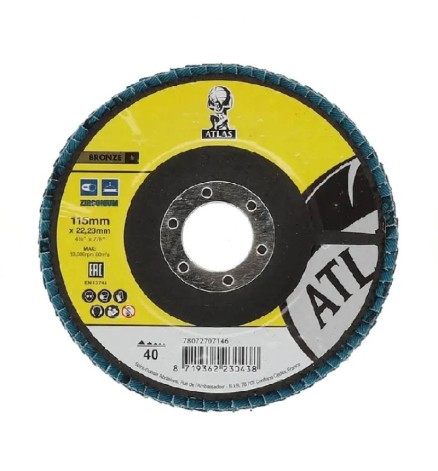 ATLAS - Disc lamelar curbat 125 x 22,23mm granula zirconiu - P60