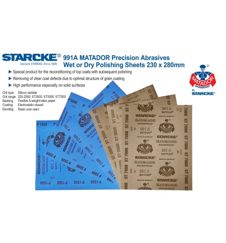 Starcke Matador 991A - Coli abrazive flexibile pe suport hârtie hidrorezistentă 230x280mm - P240